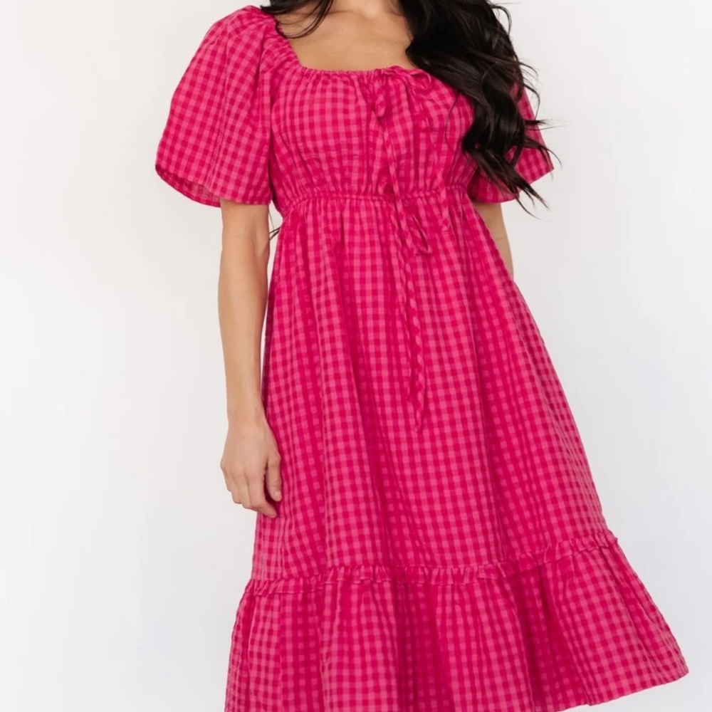 2X Baltic Born Pink Gingham Midi Dress